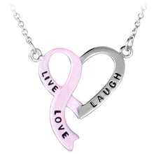 Load image into Gallery viewer, "Live, Laugh, Love" Pink Ribbon Heart Necklace