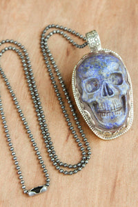 Strength and Stability Lapis and Pyrite Skull Necklace