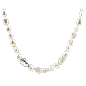 Anchor and Crew Medium Pebble and Freshwater Pearl String Necklace - Silver