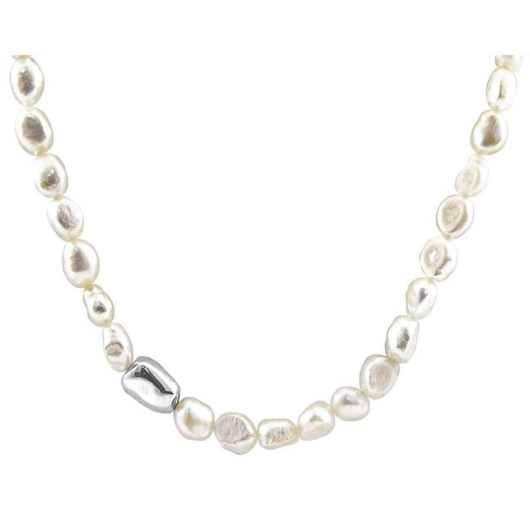 Anchor and Crew Medium Pebble and Freshwater Pearl String Necklace - Silver