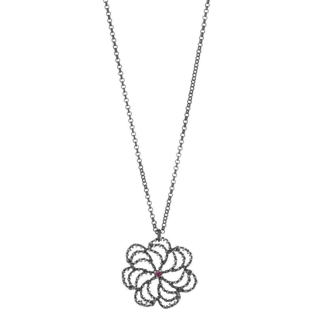 Aurum by Gudbjorg Asterias Swirl Flower Necklace - Black
