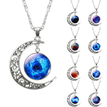 Load image into Gallery viewer, 1 Pcs Hollow Moon &amp; Glass Galaxy Statement Necklaces Silver Chain Pendants New