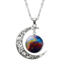 Load image into Gallery viewer, 1 Pcs Hollow Moon &amp; Glass Galaxy Statement Necklaces Silver Chain Pendants New