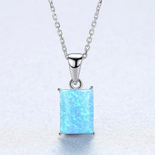 Load image into Gallery viewer, 100% 925 Sterling Silver Classic Square Blue Opal Necklace Zirconia Pendants Necklaces Best Gift For Women