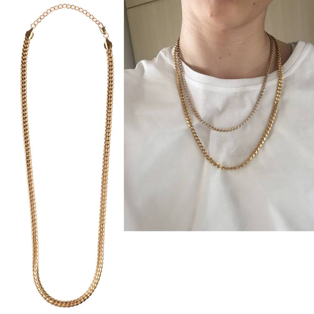 Gold Plated Curb Link Chain Necklaces Bracelet Women's Men's Fashion