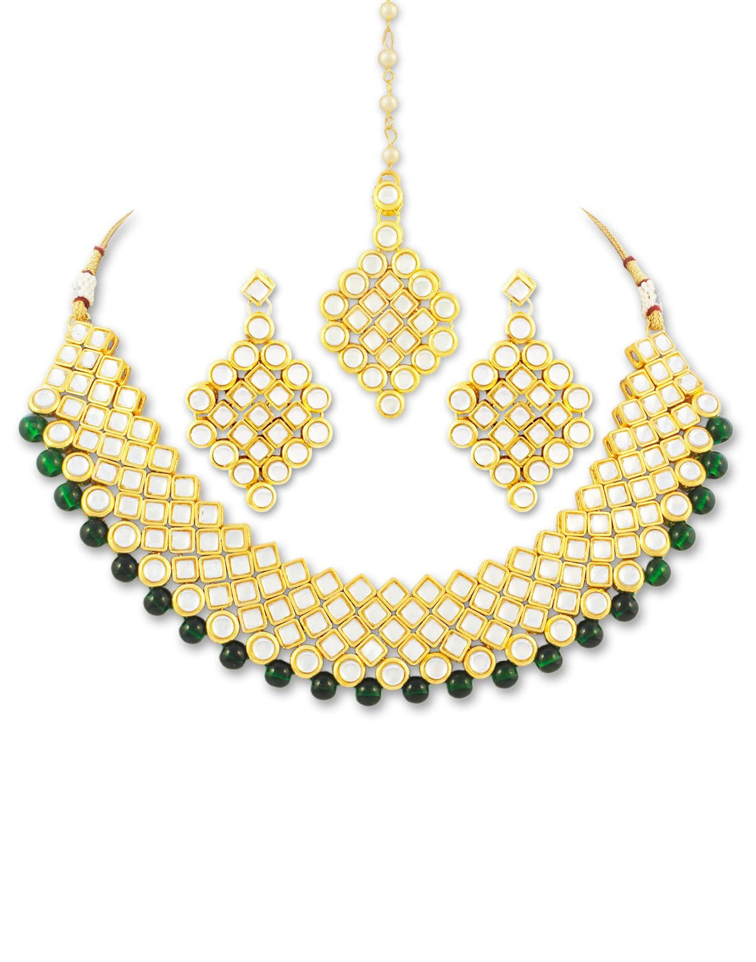 Karatcart 22K GoldPlated Antique origins Kundan Green Beads Necklace Set For Women