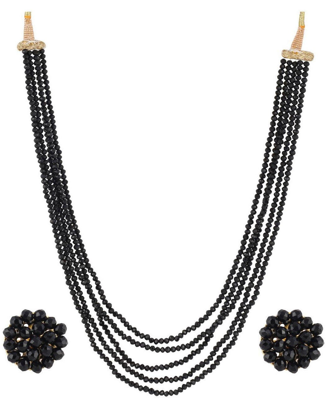 Black Crystal Beads Multi-Strand Necklace Set