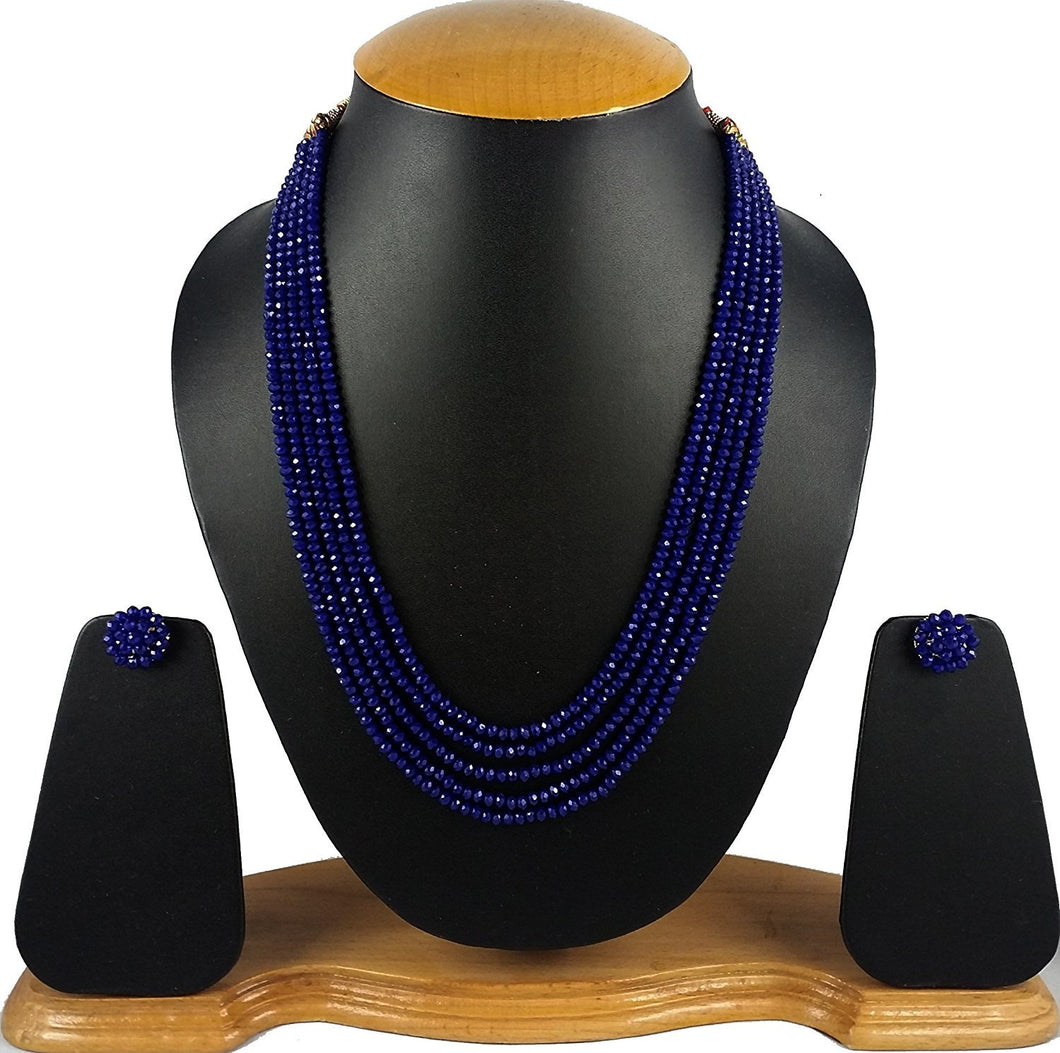 Royal Blue Crystal Beads Multi-Strand Necklace Set