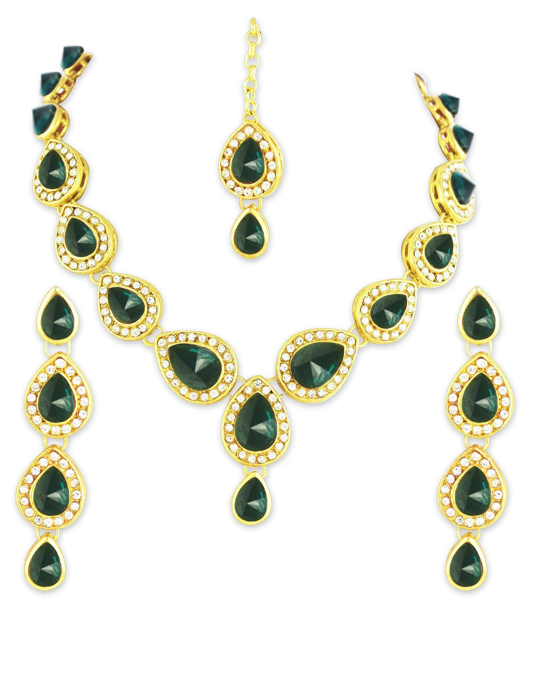 22K GoldPlated Green Stone Kundan Jewellery Set