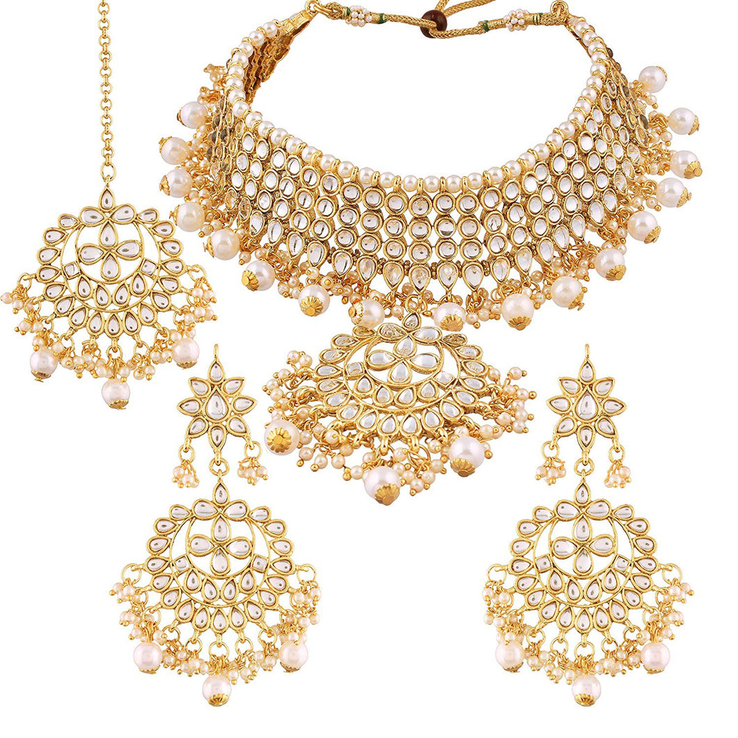 Karatcart 22K GoldPlated Partywear Traditional Kundan Pearl Choker Jewellery Set for Women