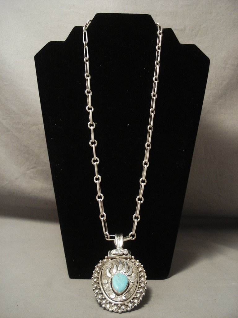 123 Gram Hefty Famous Artist Ben Begaye Turquoise Native American Jewelry Silver Necklace