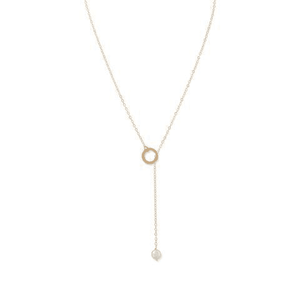 14 Karat Gold Lariat Necklace With Cultured Freshwater Pearl End.