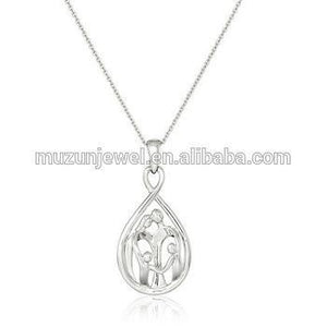 Parents and Two Children Family Infinity Sterling Silver Pendant Necklace