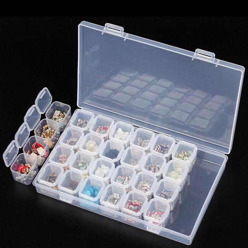 17 X 11Cm 28 Grids Clear Adjustable Plastic Jewelry Storage Boxes Seal Organizer Beads Case