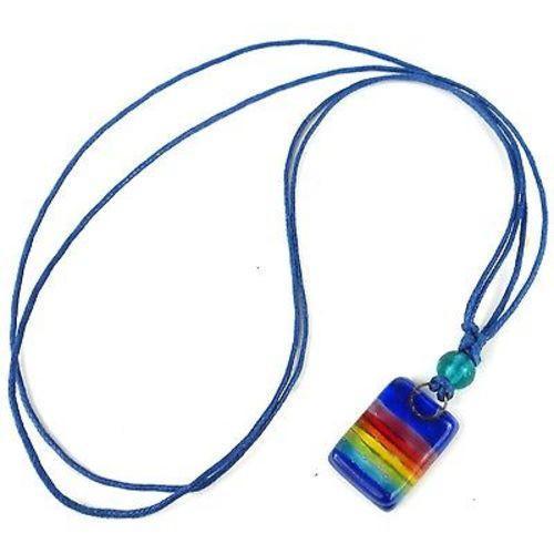 Deep Blue Rainbow Small Fused Glass Pendant Necklace - Tili Glass