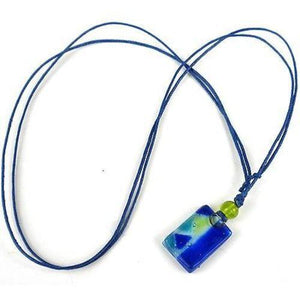 Blue Zig-Zag Small Fused Glass Pendant Necklace - Tili Glass