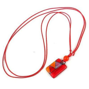 Red Zig-Zag Small Fused Glass Pendant Necklace - Tili Glass