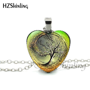 2016 New Divergent Heart Necklace Divergent Tree Pendant Jewelry Women Heart Necklace Art Glass Necklace HZ3