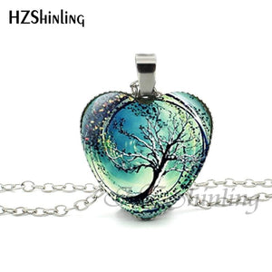 2016 New Divergent Heart Necklace Divergent Tree Pendant Jewelry Women Heart Necklace Art Glass Necklace HZ3