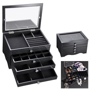 Wooden Jewelry Box Organizer Storage Case Transparent Acrylic Lid