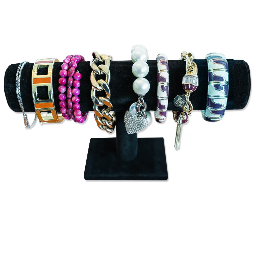 Evelots T-Bar Bracelet/Necklace/Watches/Jewelry Display-Organizer-Black Velvet
