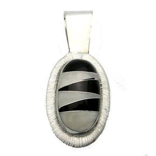 Onyx and Mother of Pearl Zig Zag Necklace Pendant - Mexico