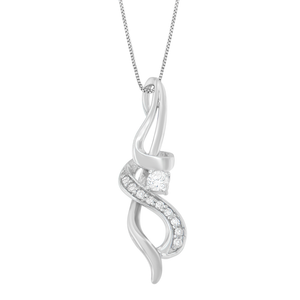 10K White Gold 1/5 CTTW Round Cut Diamond Swirl Pendant Necklace (H-I, I1-I2)