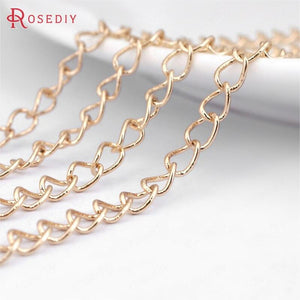 (31197)2 meters width 3.1MM 24K Champagne Gold Color Plated Copper Necklace Extended Chain Link Chains Jewelry Accessories