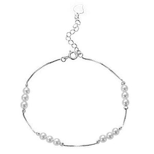 "Forever and Ever" 925 Sterling Silver Bracelet, White Freshwater Pearl Beads,  Link Size: 8.27”