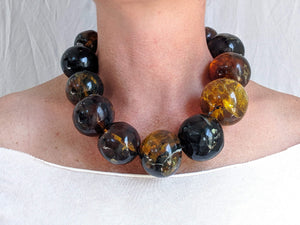 Huge Amber Round Bead Necklace. Asymmetrical. Chiapas Amber. Dramatic and Gorgeous!