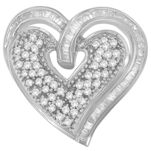 10k White Gold 0.75 CTTW Round and Baguette Cut Diamond Interlocked Heart Pendant Necklace (H-I, I1-I2)