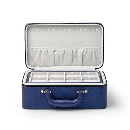 Discover oirlv blue leather jewelry box handmade travel jewelry organizer storage case holder for girl lady earring ring necklace pendant watch bracelet 3 layers