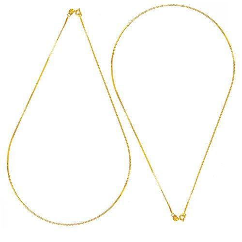 925 Sterling Silver 24k Gold Plated 0.8mm Box Italian Crafted Necklace Double Chain 2pcs 16