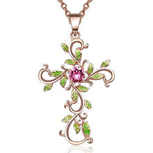 Load image into Gallery viewer, Angelady"God We Trust"Cross Pendant Necklace for Women Gifts,Pink Crystal from Swarovski