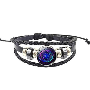 Sinfu Women Men Fluorescent Color 12 Constellation with Detachable Pendant Multi-Layer Bracelet Handmade Wristband Leather Bracelet Bangle (H)