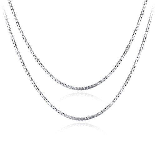 925 Sterling Silver 18k White Gold Plated 0.6mm Box Italian Crafted Necklace Chain 2pcs 18