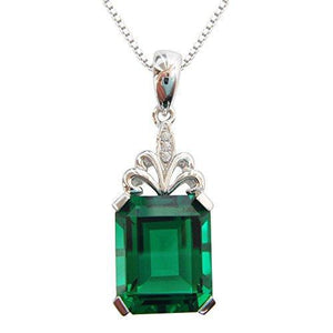 925 Sterling Silver 18k White Gold Plated 5.5ct Square Emerald Az9676p Necklace Pendant 16"
