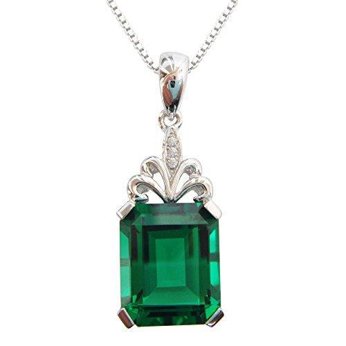925 Sterling Silver 18k White Gold Plated 5.5ct Square Emerald Az9676p Necklace Pendant 16