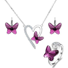 Load image into Gallery viewer, 925 Sterling Silver Love Heart Butterfly Made with Swarovski Crystals Pendant Necklace Stud Earrings Ring Set