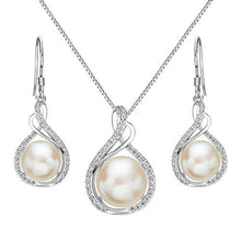 Load image into Gallery viewer, 925 Sterling Silver CZ Cream Freshwater Cultured Pearl Infinity Bridal Necklace Hook Earrings Set Clear