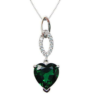 925 Sterling Silver 18k White Gold Plated 3.5ct Heart Emerald Az9636p Necklace Pendant 16"