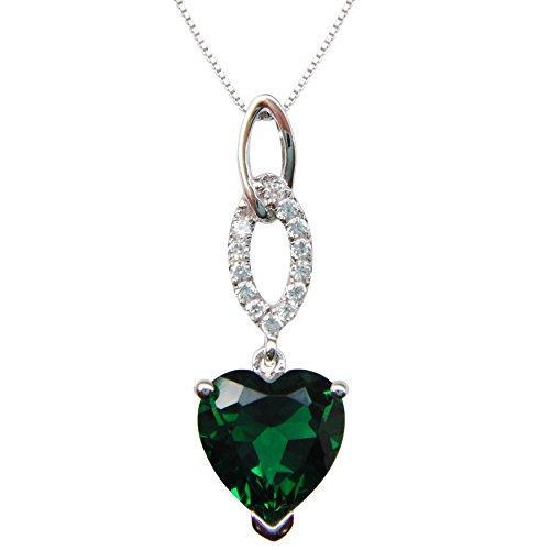925 Sterling Silver 18k White Gold Plated 3.5ct Heart Emerald Az9636p Necklace Pendant 16