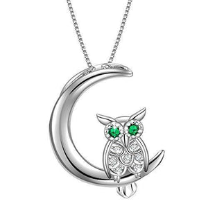 925 Sterling Silver Bird of Wisdom Cubic Zirconia Owl Animal Women Necklace Pendant 18" Italy Box Chain