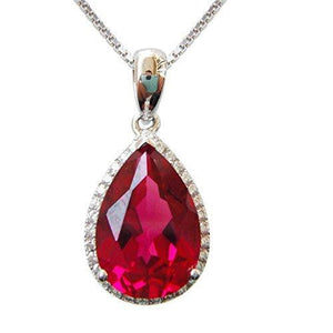 925 Sterling Silver 18k White Gold Plated 7.1ct Pear Ruby Az9039p Necklace Pendant 18"