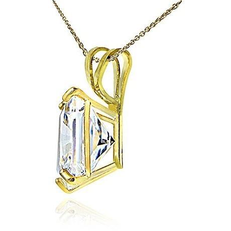 14K Yellow Gold 1.30CTTW Cubic Zirconia Square Solitaire Necklace, 6mm