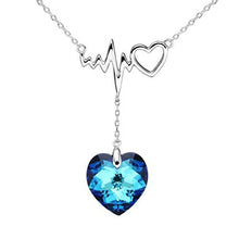 Load image into Gallery viewer, 925 Sterling Silver Dangling Love Heart of Ocean Lightning Bolt Bridal Pendant Necklace Made with Swarovski Crystals