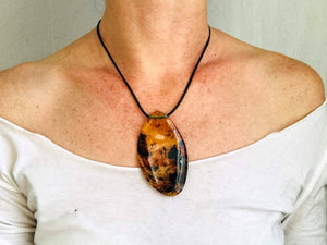 Large Amber Pendant on a Tuareg Leather Cord