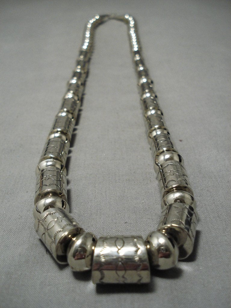 Best Vintage Native American Navajo Signed Tubule Sterling Silver Necklace