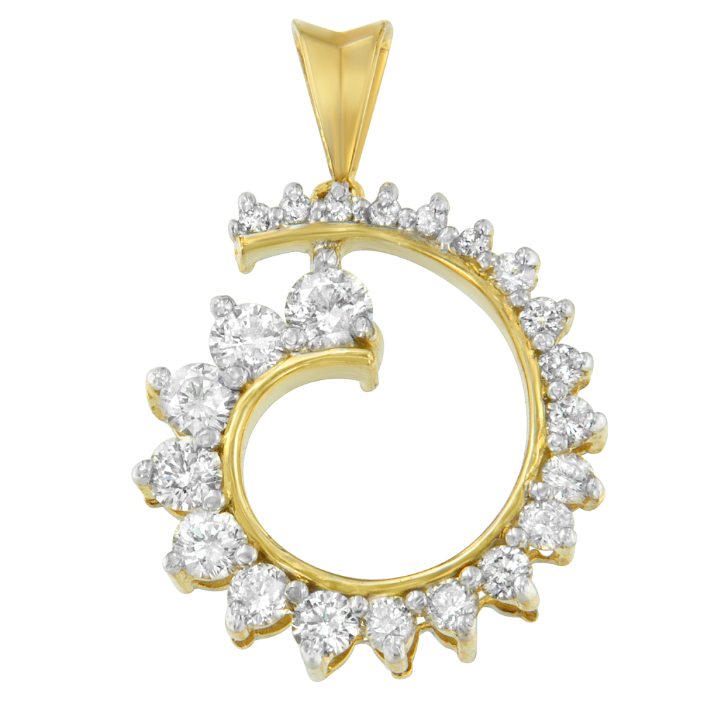 10K Yellow Gold 1 CTTW Round Cut Diamond Curve Pendant Necklace (H-I, I1-I2)