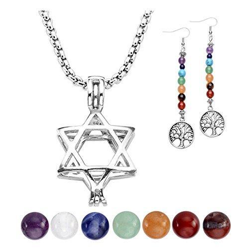 7 Chakra Reiki Healing Natural Crystal Stone Hexagram Hollow Pendant Necklace Earrings Jewellery Set